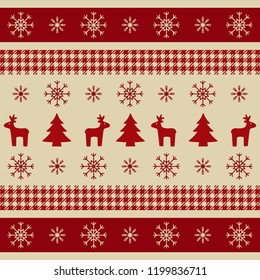 Christmas wrapping paper with reindeers, xmas trees and snowflakes. Bright Christmas texture for wallpaper, web banner, print. Winter design elements. Vector illustration.