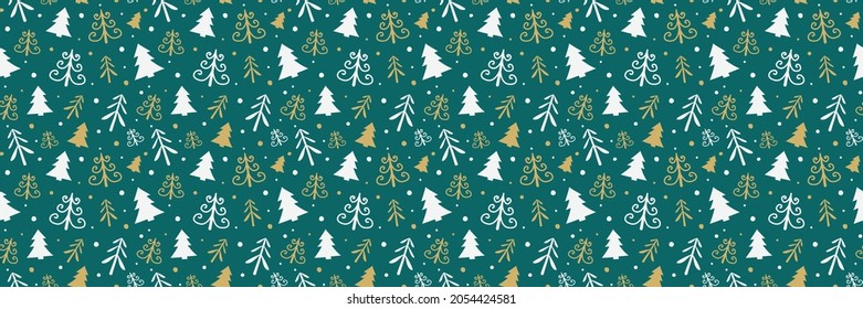 Christmas wrapping paper with trees. Xmas background. Vector