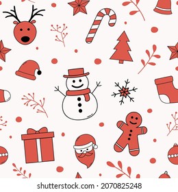 Christmas wrapping paper with Xmas icons. Seamless pattern. Vector
