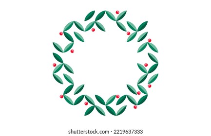 Christmas wreath abstract geometric vector illustration Christmas green ornament for web mobile post cards	