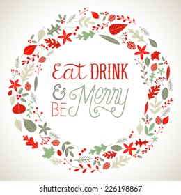 Christmas Wreath Background - Vintage Christmas wreath design.  Colors are global, and is layered for easy editing.  