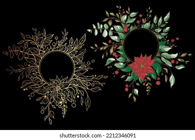 Christmas wreath. Background Xmas vector design of garland with wishes Christmas greeting card.