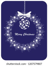 Christmas wreath with a Christmas ball surrounded by snow