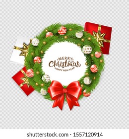 Christmas Wreath With Ball, Vector Illustration