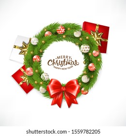 Christmas Wreath With Ball, Vector Illustration