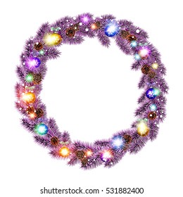 Christmas Wreath, balls isolated. white background. snow. light vector art