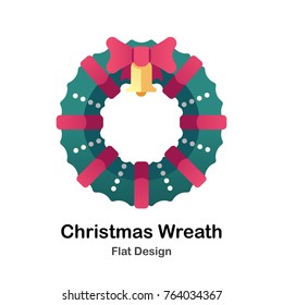 Christmas Wreath with bell Flat Vector Illustration