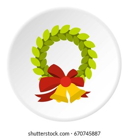 Christmas wreath with bell icon in flat circle isolated vector illustration for web