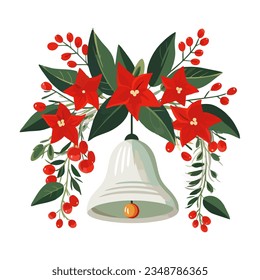 Christmas wreath with a bell. Vector illustration