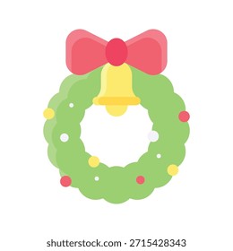 Corona de Navidades con Ilustración vectorial de campana, icono de estilo plano.