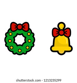 christmas wreath and christmas bell vector image