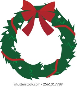 A Christmas wreath with bells with rad ribbon