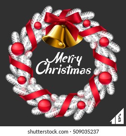 Christmas wreath with bells ribbons and balls