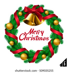 Christmas wreath with bells ribbons and balls