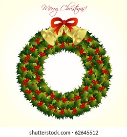 Christmas wreath with bells, vector