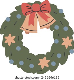 Christmas Wreath With Bells Vector Illustration