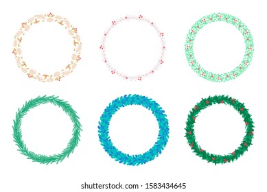 Christmas wreath berrie tree decorative brush Frame abstract vector illustration set pack