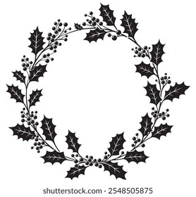 Christmas wreath berries cherry silhouette black color