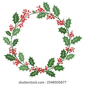 Christmas wreath berries cherry vector illustrations.