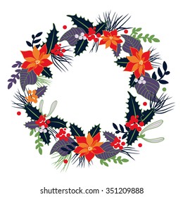 Christmas wreath, Christmas berries wreath illustration. Christmas card.