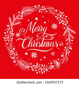 Christmas wreath with berries and leaves, vintage winter floral vector illustration. Template for holiday greeting card, invitation, mug, t-shirt design.