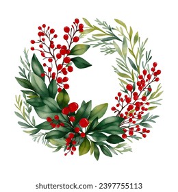 Christmas wreath with berries. Winter home decor, seasonal botanicals