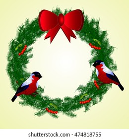 Christmas wreath with birds