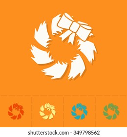 Christmas Wreath With Bow. Colorful. Single Flat Icon . Vector