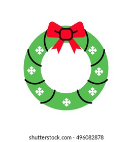 Christmas wreath with a bow. Colorful. Single Flat line Icon. Vector