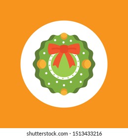 Christmas wreath with bow glyph icon, Christmas and decor, holiday wreath sign, vector graphics, a solid pattern on a orange background