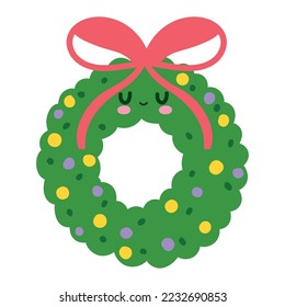 christmas wreath with bow icon isolated