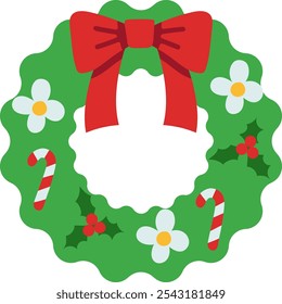 Christmas wreath with bow illustration for holiday decor, greeting cards, or festive themes.