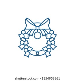 Christmas wreath with bow line icon concept. Christmas wreath with bow flat  vector symbol, sign, outline illustration.