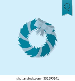 Christmas Wreath With Bow. Monochrome color. Single Flat Icon . Vector