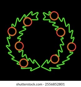 Christmas wreath with bow in neon effect