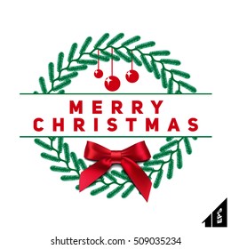 Christmas wreath with bow ribbons and balls