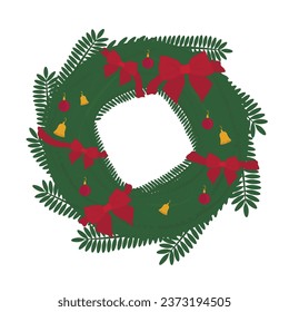 Christmas wreath with bows on white background