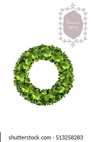 Christmas Wreath. Boxwood Topiary, Garden Plant, Vector Background. English Boxwood. 