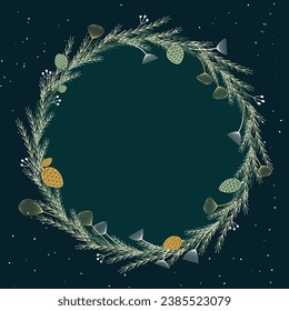 Christmas wreath of branch and cones decoration vector illustration design