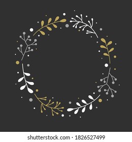 Christmas wreath with branches of mistletoe. Empty Xmas greeting card. Vector