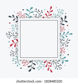 Christmas wreath with branches of mistletoe. Empty Xmas greeting card. Vector