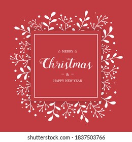 Christmas wreath with branches of mistletoe. Xmas greeting card. Vector