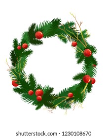 Christmas wreath with branches vector