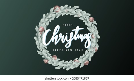 Christmas wreath with calligraphy in Christmas Holidays isolated on green background , Flat Modern design , illustration Vector EPS 10