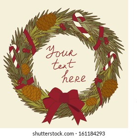 Christmas wreath with candy and berries in vector