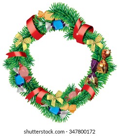 Christmas wreath with candy. Vector illustration.