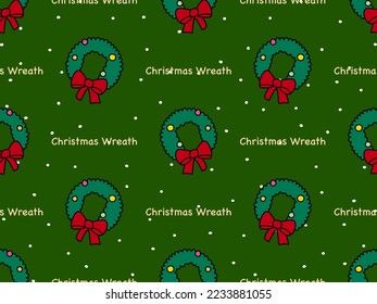 Christmas Wreath cartoon character seamless pattern on green background