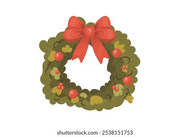 Coroa de Natal em estilo cartoon, Natal. Vetor aconchegante