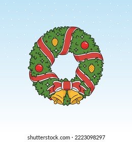 Christmas wreath cartoon vector isolated illustration.