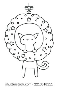 Christmas wreath with cat vector illustration